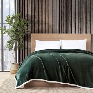 Eddie Bauer Plush Fleece Full/Queen Blanket Solid Ultra Soft Plush-Dark Pine